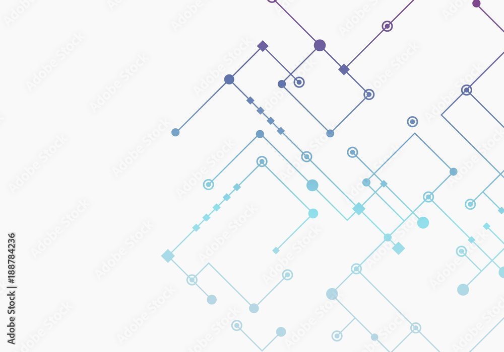 Poster Circuit technology background, connected dots and lines. Vector abstract design