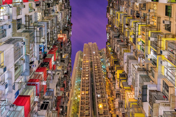 Naklejka premium Yik Cheong Building, also known as the Monster Building, old buildings in Quarry Bay, one of famous photo spots in Hong Kong