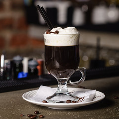 Irish coffee in the cafe