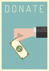 Minimalist poster stile. Charity, donation concept. Donate money with box  Business, finance. eps10 Vector illustration. Flat style.