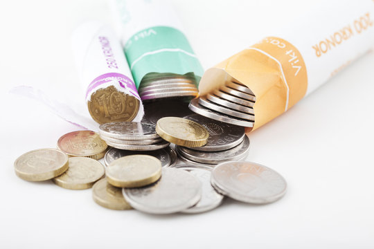 Studio shot of pile of Swedish kronor coins
