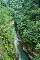 An emerald green river flows in the valley floor where you bird's-eyeed.