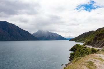 New Zealand Queenstown mountain and lake landscape view