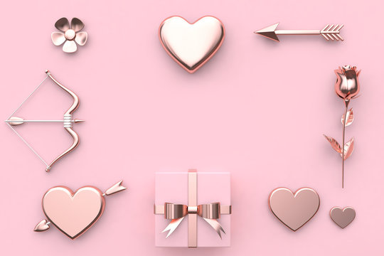 flower heart bow arrow gift box blank space love valentine concept 3d rendering