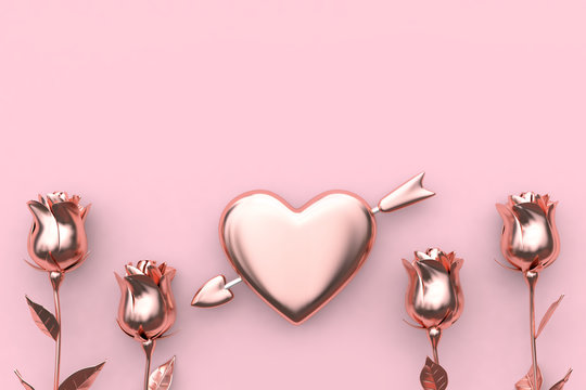 blank space of heart and arrow rose love valentine concept 3d rendering