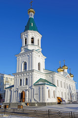 Fototapeta na wymiar Voskresensky military Cathedral in historical centre of Omsk