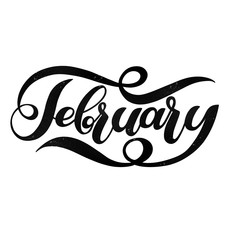 Hello february blue winter handwritten lettering. Winter vector calligraphy