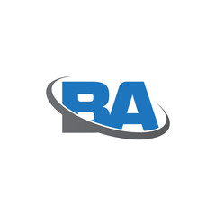 Initial letter BA, overlapping swoosh ring logo, blue gray color