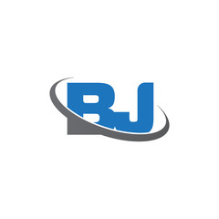 Initial letter BJ, overlapping swoosh ring logo, blue gray color