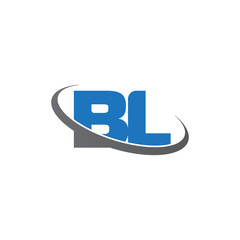 Initial letter BL, overlapping swoosh ring logo, blue gray color