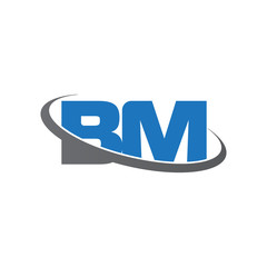 Initial letter BM, overlapping swoosh ring logo, blue gray color
