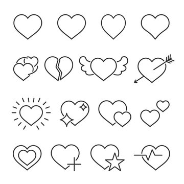 Vector image of set of hearts line icons.