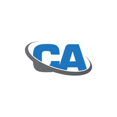 Initial letter CA, overlapping swoosh ring logo, blue gray color