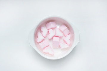 white & pink marshmallows hearts clear image Background.