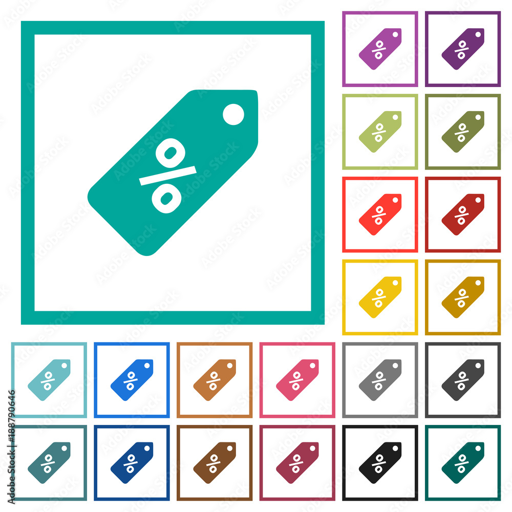 Poster discount price label flat color icons with quadrant frames