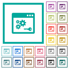 API key flat color icons with quadrant frames