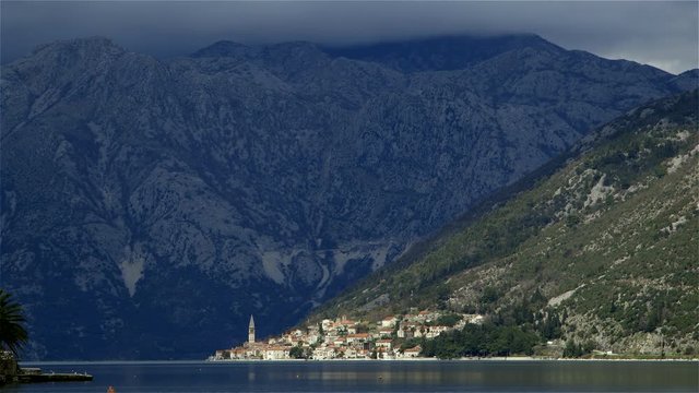 Kotor Bay,Perast Town & Mountain Range; Kotor; Kotor Bay, Montenegro