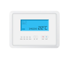modern programmable thermostat on white background