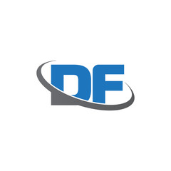 Initial letter DF, overlapping swoosh ring logo, blue gray color