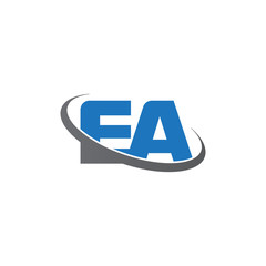 Initial letter EA, overlapping swoosh ring logo, blue gray color