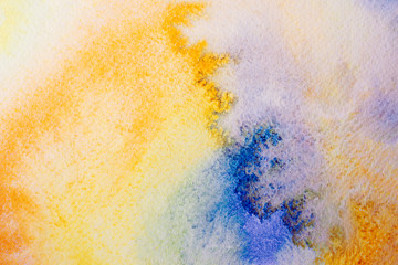 Hand drawn abstract watercolor background, original waldorf wet painting. Lesson for beginners, artist, student, pupil. First step at school, college. Colorful template, copy space.