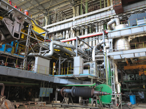 steam turbine, generator, machinery, pipes, tubes, at power plant
