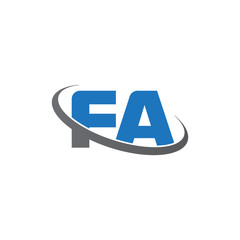 Initial letter FA, overlapping swoosh ring logo, blue gray color