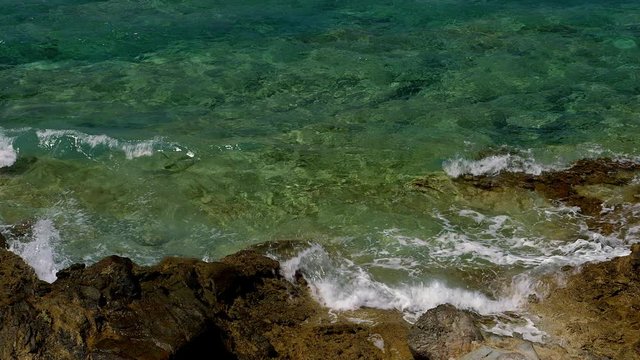 Waves Crash Onto Rocks; Elounda To Sitia 2; Gulf Of Mirabello, Crete, Greece