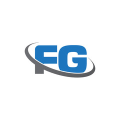 Initial letter FG, overlapping swoosh ring logo, blue gray color