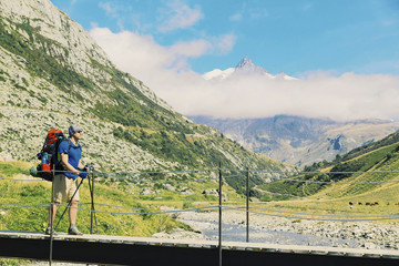 Naklejka premium The Tour du Mont Blanc is a unique trek of approximately 200km around Mont Blanc that can be completed in between 7 and 10 days passing through Italy, Switzerland and France.