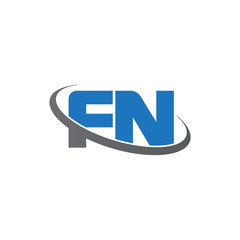 Initial letter FN, overlapping swoosh ring logo, blue gray color