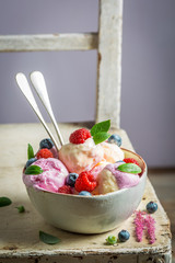 Yummy ice cream made of fruits and yogurt