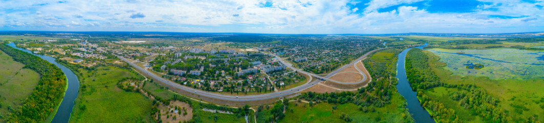 Fototapeta na wymiar View from the height of the town of Alyoshki. Kherson region..