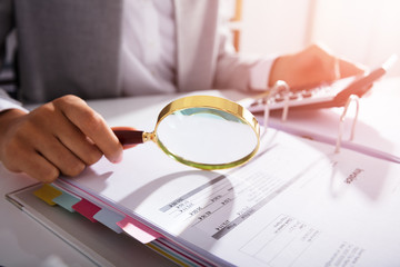 Businesswoman Analyzing Invoice