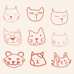 hand draw face cat vector