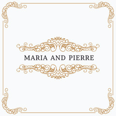 Monogram creative card template with beautiful flourishes ornament elements. Elegant design for corporate identity, logo, invitation. Design of background products.