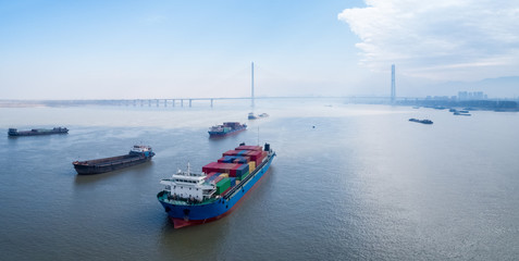 Naklejka na ściany i meble container ships on yangtze river , water transport concept