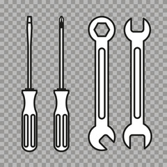 screwdriver and a wrench. vector linear icons.