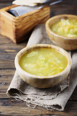 Vegetable vegetarian soup with parmesan cheese