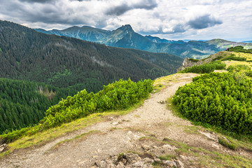 Fototapeta premium Mountain landscape, view of hiking trail in Poland, Tratra Mountains