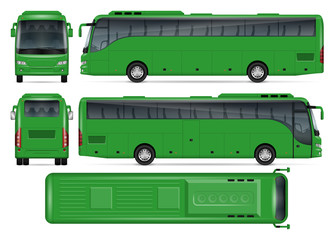 Green bus vector mock up for advertising, corporate identity. Isolated template of coach bus on white background. Vehicle branding mockup. Easy to edit and recolor. View from side, front, back, top. © Yuri Schmidt