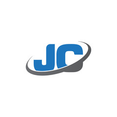 Initial letter JC, overlapping swoosh ring logo, blue gray color