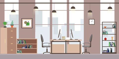 Modern office or coworking workplace,flat interior and furniture