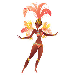 Brazilian samba dancer. Vector carnival girl wearing a festival costume is dancing.