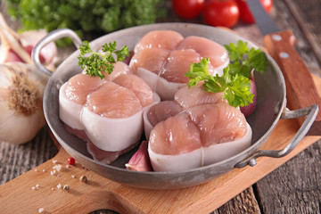 raw meat on cooking pan