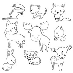 Forest animals outlines set