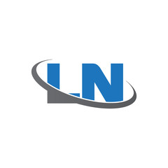 Initial letter LN, overlapping swoosh ring logo, blue gray color