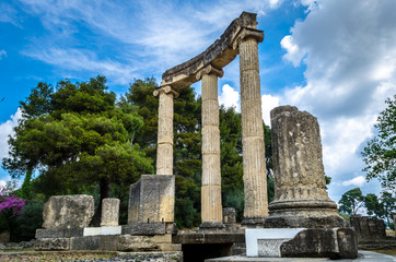 Fototapeta na wymiar The archaeological site of ancient Olympia. The place where olympic games were born in classical times and where the Olympic torch today is ignited.