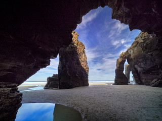 Beautiful stone arches on Playa de las Catedrales, Galicia, Spain