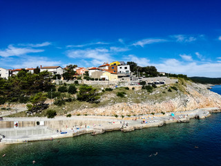 Fototapeta premium Hrvatian Porec rocky beach of Medditerean sea